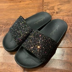 Black glitter slides